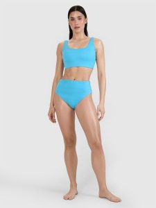 4F Dół od bikini damski - turkusowy L. Niebieskie bikini 4f, bez wzorów, z elastanu. W wyprzedaży za 39,99 zł.