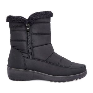 Śniegowce Damskie Na Zamek Z Futerkiem Czarne. Czarne buty zimowe bez obcasa, na koturnie, bez zapięcia. Za 159,39 zł.