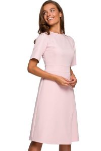 Sukienka elegancka trapezowa z asymetrycznym dołem różowa wizytowa. Czerwone sukienki Stylove, do pracy, s, bez wzorów, biznesowe, z asymetrycznym kołnierzem, bez ramiączek, asymetryczne. Za 309,00 zł.