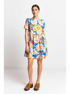 Rich & Royal Sukienka w kolorze niebiesko-żółtym rozmiar: 36. Niebieskie sukienki Rich & Royal, bez wzorów, bez kołnierzyka, bez ramiączek, mini, rozkloszowane. Za 171,68 zł.