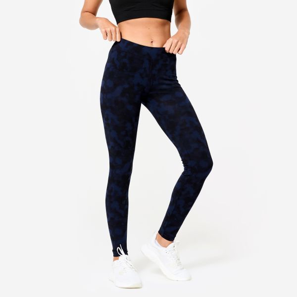 Legginsy fitness damskie Domyos. Niebieskie legginsy DOMYOS, bez wzorów, z bawełny. Za 59,99 zł.