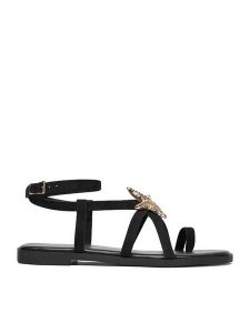 DeeZee Sandały CEO-YLD-F9678 Czarny. Czarne sandały DeeZee, bez wzorów, z materiału, bez obcasa, na płaskiej podeszwie, bez zapięcia. Za 99,99 zł.