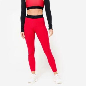 Legginsy fitness damskie Domyos. Czerwone legginsy DOMYOS, bez wzorów, z elastanu. Za 99,99 zł.