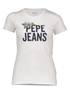 Pepe Jeans Koszulka w kolorze białym rozmiar: L. Białe bluzki Pepe Jeans, l, bez wzorów, z bawełny, bez kołnierzyka, bez ramiączek. Za 109,78 zł.