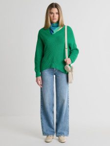 Sweter damski z wiskozy z dekoltem v-neck zielony Cyntiana 301. Zielone swetry klasyczne Big Star, l, z bawełny, bez kołnierzyka. W wyprzedaży za 139,99 zł.