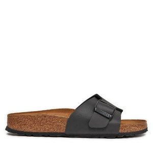 Klapki Birkenstock. Czarne klapki Birkenstock, bez wzorów, bez obcasa. Za 359,99 zł.