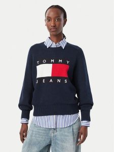 Tommy Jeans Sweter Flag DW0DW23450 Granatowy Regular Fit. Niebieskie swetry klasyczne Tommy Jeans, m, z bawełny, bez kołnierzyka. Za 489,99 zł.