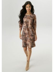 Aniston Sukienka w kolorze jasnobrązowo-czarnym rozmiar: 38. Brązowe sukienki Aniston, bez wzorów, bez kołnierzyka, bez ramiączek, midi. Za 87,40 zł.
