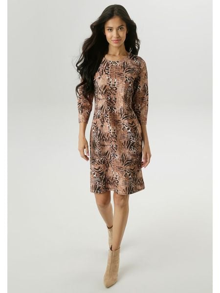 Aniston Sukienka w kolorze jasnobrązowo-czarnym rozmiar: 38. Brązowe sukienki Aniston, bez wzorów, bez kołnierzyka, bez ramiączek, midi. Za 87,40 zł.