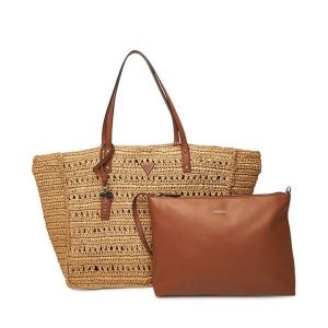 Torebka Guess. Brązowe shopper bag Guess, z aplikacjami, bez dodatków. Za 579,99 zł.