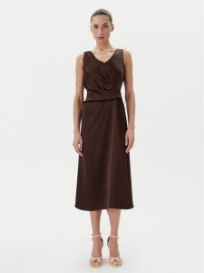 Rinascimento Sukienka koktajlowa CFC0122928003 Brązowy Regular Fit. Brązowe kombinezony Rinascimento, xl, bez wzorów, z syntetyku, wizytowe, bez kołnierzyka, bez ramiączek. Za 179,99 zł.