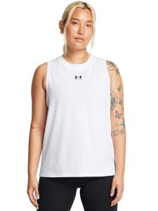 Under Armour Top w kolorze białym rozmiar: L. Białe topy Under Armour, l, bez wzorów, bez kołnierzyka, bez ramiączek. Za 66,95 zł.