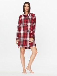 Tommy Hilfiger Koszula nocna UW0UW04874 Czerwony Relaxed Fit. Czerwone koszule nocne TOMMY HILFIGER, bez wzorów, z syntetyku, bez ramiączek. Za 249,99 zł.