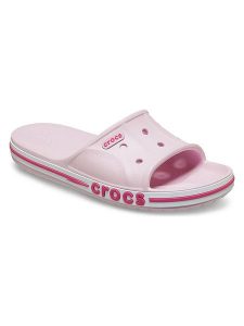Crocs Klapki "Bayaband" w kolorze jasnoróżowym rozmiar: 41/42. Różowe klapki Crocs, bez wzorów, z otwartym noskiem, bez obcasa. Za 97,51 zł.