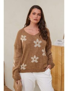 Curvy Lady Sweter w kolorze jasnobrązowym rozmiar: 44/46. Brązowe swetry oversize Curvy Lady, bez wzorów, ze splotem, bez ramiączek. Za 118,84 zł.