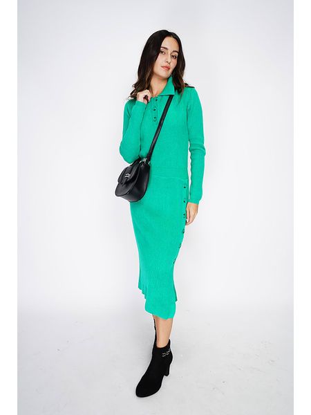 ASSUILI Sukienka dzianinowa w kolorze zielonym rozmiar: 42. Zielone sukienki Assuili, na co dzień, bez wzorów, z dzianiny, bez kołnierzyka, bez ramiączek, midi, proste. Za 228,45 zł.