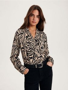 Koszula z wiskozy - beżowy. Brązowe koszule Reserved, l, bez wzorów, z wiskozy, bez kołnierzyka, bez ramiączek. W wyprzedaży za 59,99 zł.