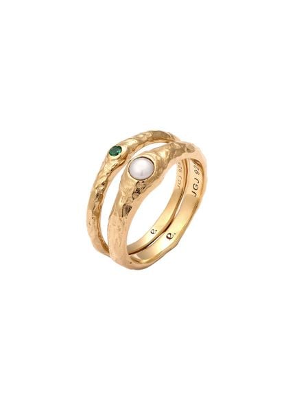 Elli PREMIUM Komplet Pierścionków Damski Perłami Syntetycznym szmaragdem 925 Sterling Silver Pozłacane Pierścionki 1 ct. Szare pierścionki Elli PREMIUM, z perłą, pozłacane. Za 378,99 zł.