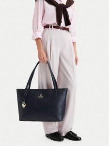 Beverly Hills Polo Club Torebka CEO-BHPC-L-013-10 Granatowy. Niebieskie shopper bag Beverly Hills Polo Club, bez wzorów, ze skóry, bez dodatków. Za 219,99 zł.