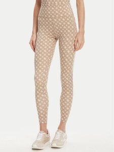 Guess Legginsy V5YB18 MC03W Beżowy Slim Fit. Brązowe legginsy Guess, z aplikacjami, z syntetyku. Za 199,99 zł.