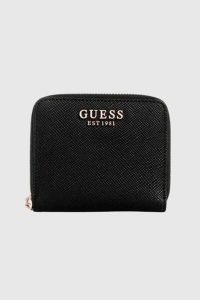 GUESS Czarny mały portfel damski Laurel. Czarne portfele Guess, z aplikacjami, ze skóry ekologicznej. W wyprzedaży za 151,99 zł.