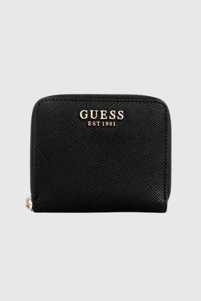 GUESS Czarny mały portfel damski Laurel. Czarne portfele Guess, z aplikacjami, ze skóry ekologicznej. W wyprzedaży za 113,99 zł.