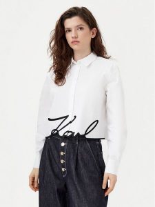 KARL LAGERFELD Koszula A1W11002 Biały Regular Fit. Białe koszule KARL LAGERFELD, bez wzorów, z bawełny, bez kołnierzyka, bez ramiączek. Za 499,99 zł.