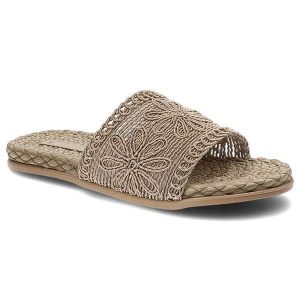 Brązowe Klapki Artiker Materiałowe Buty Na Lato. Brązowe klapki ARTIKER, z aplikacjami, z materiału, bez obcasa. Za 79,99 zł.