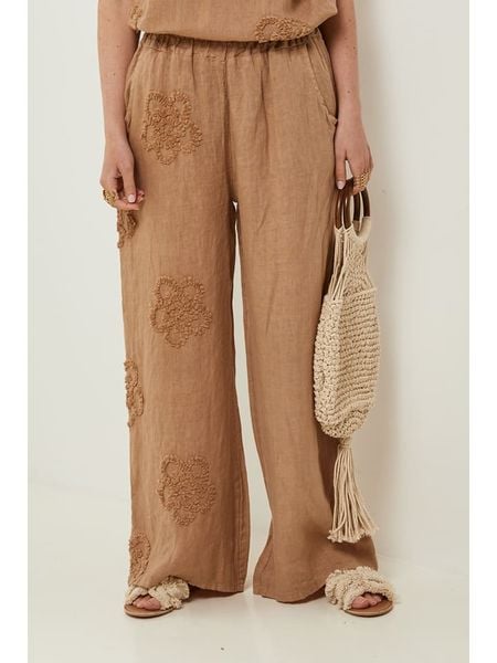 Rodier Lin Lniane spodnie w kolorze karmelowym rozmiar: S/M. Brązowe spodnie z wysokim stanem Rodier Lin, bez wzorów, ze lnu, z podwyższonym stanem. Za 167,28 zł.