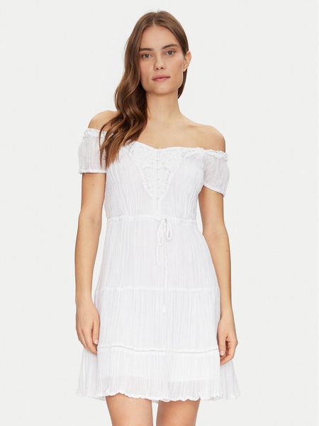 Guess Sukienka letnia W5GK0A WE340 Biały Regular Fit. Białe kombinezony Guess, na lato, xs, z aplikacjami, z bawełny, bez kołnierzyka, bez ramiączek. Za 453,00 zł.