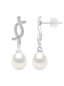 Mitzuko Srebrne kolczyki-wkrętki z perłami rozmiar: onesize. Szare kolczyki Mitzuko, z cyrkonią, srebrne. Za 329,45 zł.