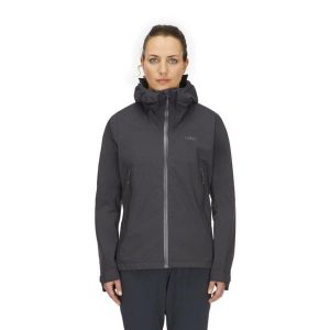 Kurtka przeciwdeszczowa damska Rab Women's Downpour Light Jacket z kapturem. Szare kurtki RAB, s, bez wzorów, z kapturem. Za 539,99 zł.
