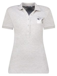 Geographical Norway Koszulka polo w kolorze jasnoszarym rozmiar: L. Szare bluzki Geographical Norway, l, bez wzorów, bez kołnierzyka, bez ramiączek. Za 79,03 zł.