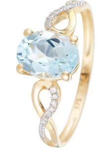 DIAMOND & CO Złoty pierścionek "Tobago" z diamentami i topazem rozmiar: 52. Niebieskie pierścionki Diamond & Co, z diamentem, złote. Za 679,25 zł.