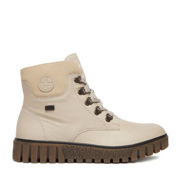 Trzewiki Rieker. Brązowe botki Rieker, bez wzorów, bez obcasa, na płaskiej podeszwie, bez zapięcia. Za 279,99 zł.