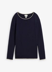 Sweter z cienkiej dzianiny z mieszanki bawełny. Niebieskie swetry klasyczne bonprix, z bawełny, bez kołnierzyka. Za 97,99 zł.