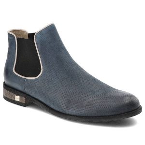 Granatowe Botki Carinii Damskie Buty Płaskie. Niebieskie botki Carinii, z aplikacjami, z nubiku, bez obcasa, na płaskiej podeszwie, bez zapięcia. Za 229,00 zł.