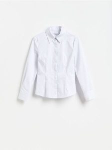 Taliowana koszula z bawełną - złamana biel. Koszule Reserved, l, bez wzorów, z bawełny, bez kołnierzyka, bez ramiączek. Za 99,99 zł.