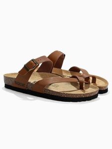 BACKSUN Klapki "Annie" w kolorze jasnobrązowym rozmiar: 40. Brązowe klapki Backsun, bez wzorów, z otwartym noskiem, bez obcasa. Za 130,99 zł.