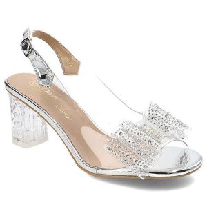 Srebrne Sandały S.Barski Eleganckie Buty Na Słupku. Szare sandały S.BARSKI, z aplikacjami, ze skóry, bez obcasa, na obcasie, bez zapięcia. Za 139,00 zł.