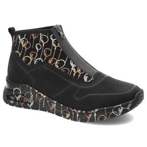 Czarne Botki Rieker Stylowe Obuwie Damskie. Czarne botki Rieker, bez wzorów, z materiału, bez obcasa, bez zapięcia. Za 279,00 zł.