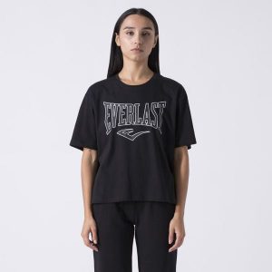 Ikoniczna Koszulka Z Logiem Czarny Bawelna. Czarne koszulki sportowe EVERLAST, bez wzorów, z bawełny, bez ramiączek. Za 105,35 zł.