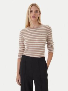 Tommy Hilfiger Sweter WW0WW40264 Beżowy Regular Fit. Brązowe swetry klasyczne TOMMY HILFIGER, xxl, z wełny, bez kołnierzyka. Za 519,99 zł.