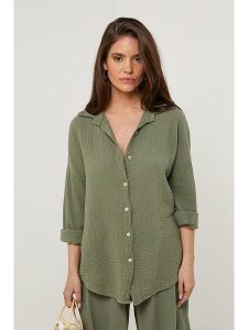 Rodier Lin Lniana koszula w kolorze khaki rozmiar: XL/XXL. Brązowe koszule Rodier Lin, xl, bez wzorów, ze lnu, bez kołnierzyka, bez ramiączek. Za 132,36 zł.