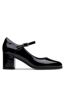 Clarks Półbuty Freva 55 Strap 26181337 Czarny. Czarne półbuty Clarks, bez wzorów, z lakierowanej skóry, bez obcasa, na obcasie, bez zapięcia. Za 249,99 zł.