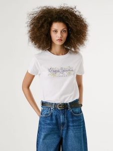Pepe Jeans Koszulka "Ava" w kolorze białym rozmiar: XL. Białe bluzki Pepe Jeans, xl, bez wzorów, z bawełny, bez kołnierzyka, bez ramiączek. Za 96,60 zł.