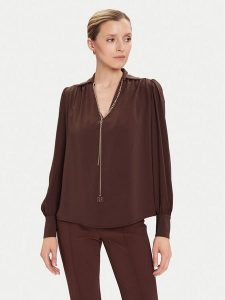 Rinascimento Bluzka CFC0125721003 Brązowy Regular Fit. Brązowe bluzki Rinascimento, s, bez wzorów, z syntetyku, bez kołnierzyka, bez ramiączek. Za 389,99 zł.