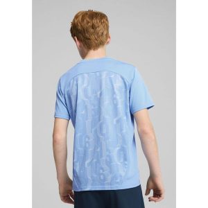 Młodzieżowa koszulka przedmeczowa z krótkim rękawem Manchester City PUMA. Biała bluzki Puma, m, bez wzorów, młodzieżowe, bez kołnierzyka, bez ramiączek. W wyprzedaży za 124,00 zł.