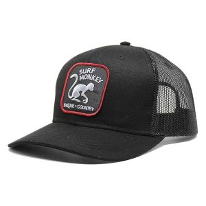Czapka Trucker - 6 Paneli / Jeden Rozmiar (Czarny/Czarny). Czarne czapki SURF MONKEY, z aplikacjami, z bawełny. Za 135,96 zł.