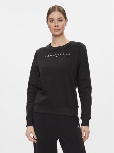 Tommy Jeans Bluza Linear DW0DW17323 Czarny Regular Fit. Czarne bluzy Tommy Jeans, s, bez wzorów, z bawełny, bez kaptura. Za 299,99 zł.